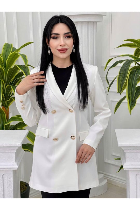 Çift Düğme Tek Ceket 62161-Beyaz
