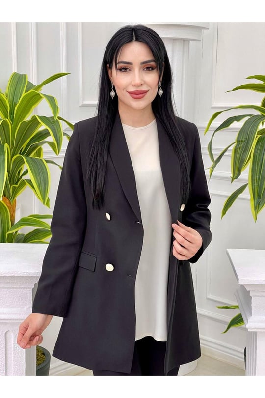 Çift Düğme Tek Ceket 62161-Siyah