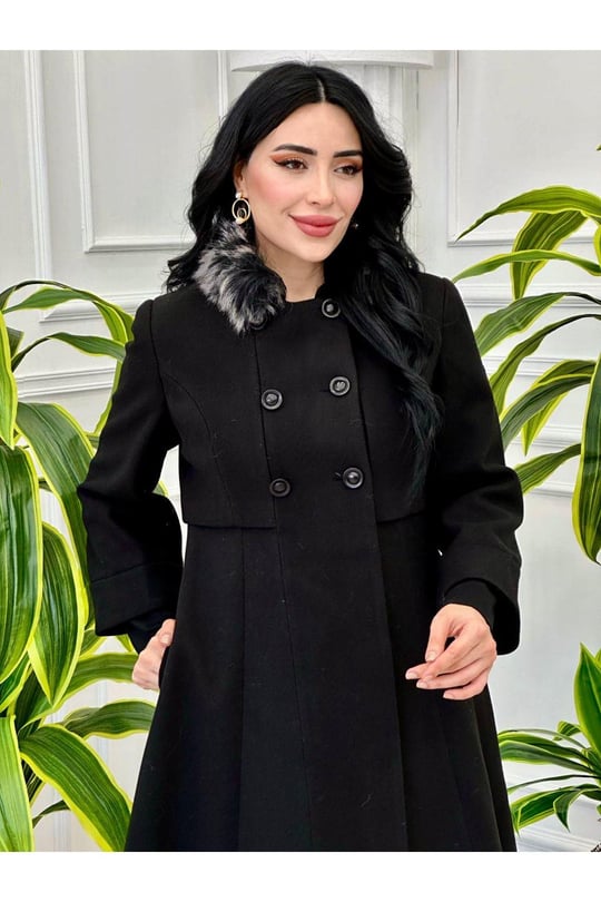 Çift Kol Kaşe Kaban 9003-Siyah