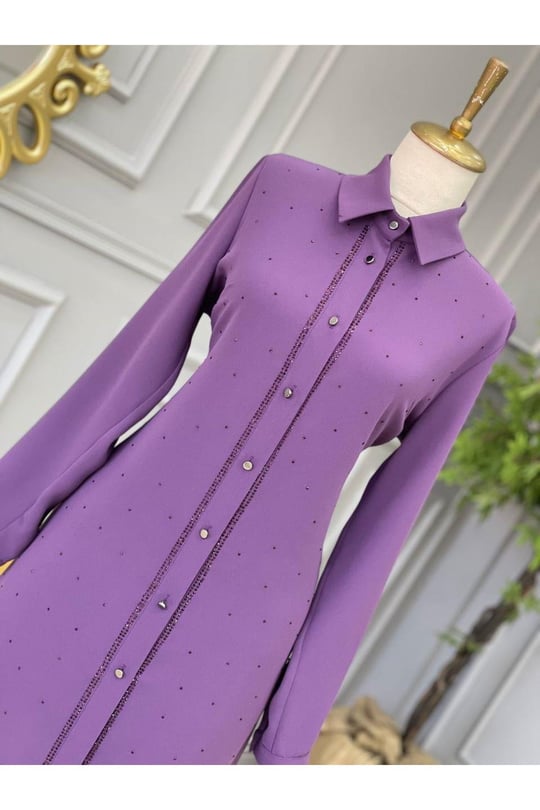 Çift Sıra Taş Tunik 915-Leylak
