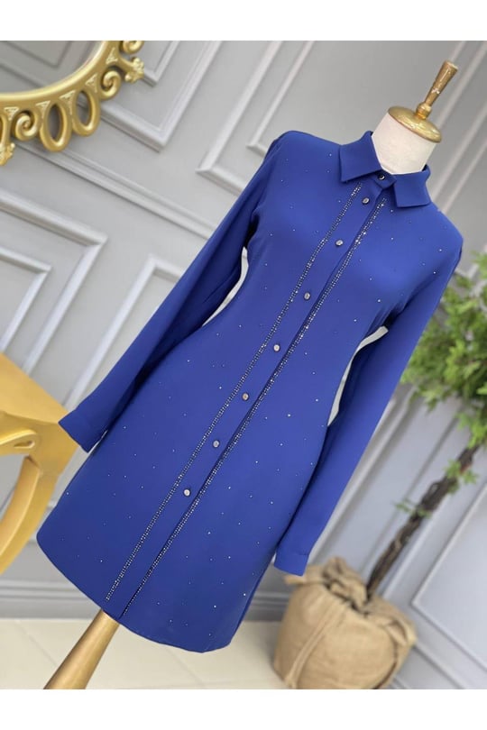 Çift Sıra Taş Tunik 915-Saks