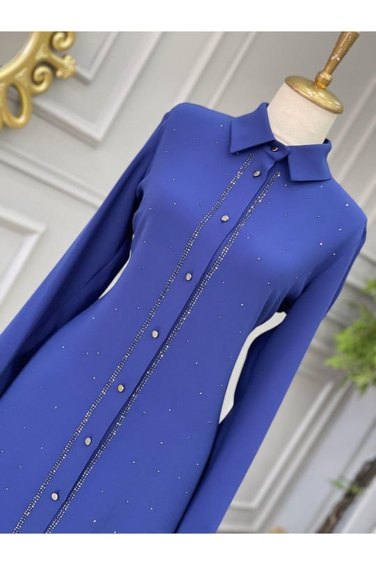 Çift Sıra Taş Tunik 915-Saks
