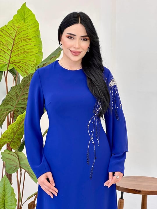 Çıkma Kol Abiye Elbise 1060 Saks