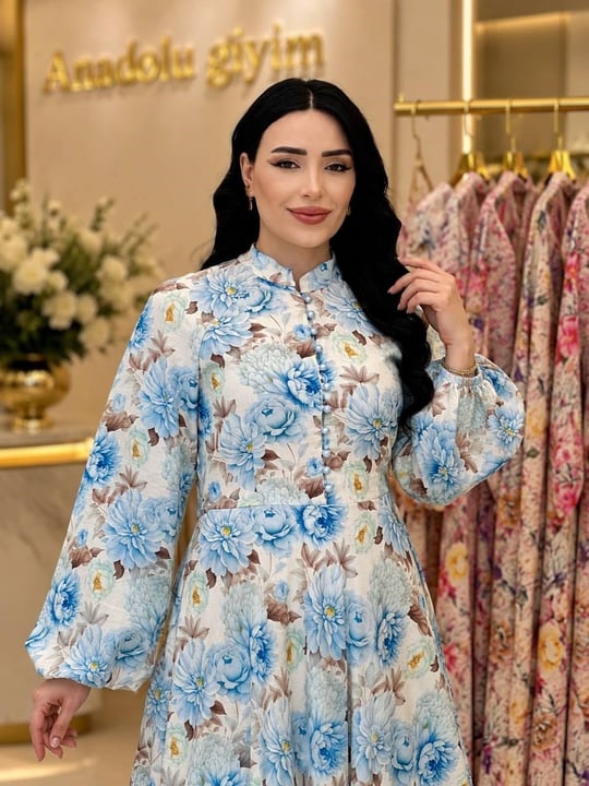 Çok Renkli Düğmeli Elbise 35091 T-26 Mavi