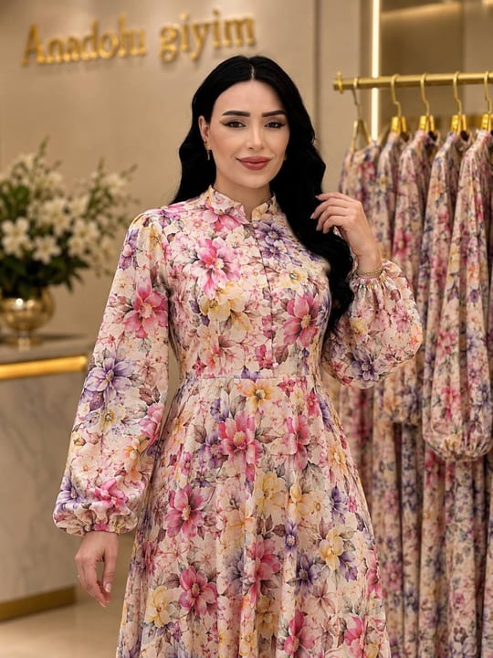Çok Renkli Düğmeli Elbise 35091 T-26 Rose