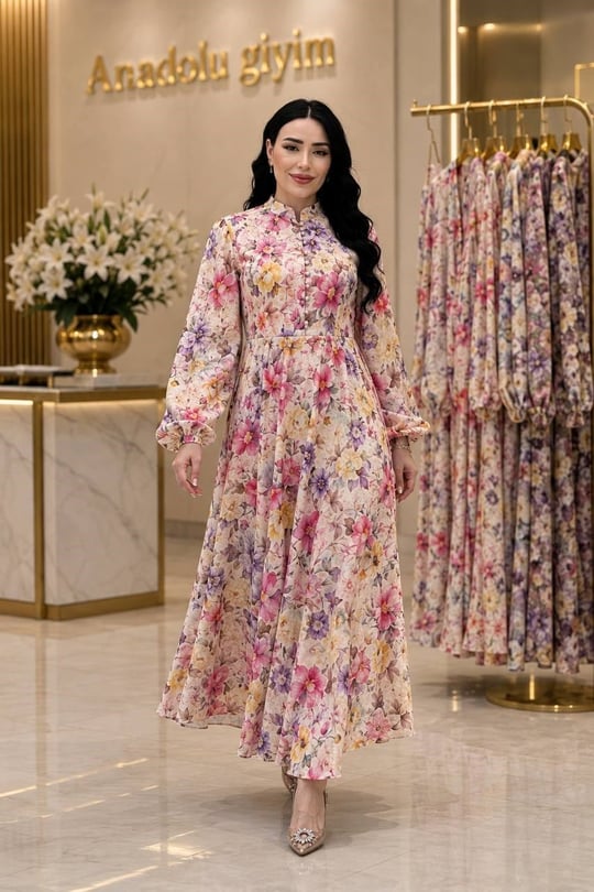 Çok Renkli Düğmeli Elbise 35091 T-26 Rose