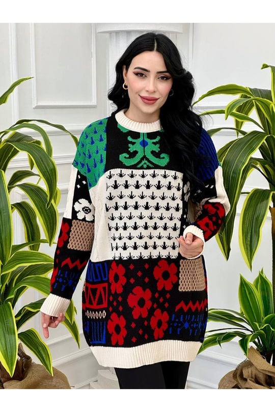 Çok Renkli Tunik 7520-Ekru
