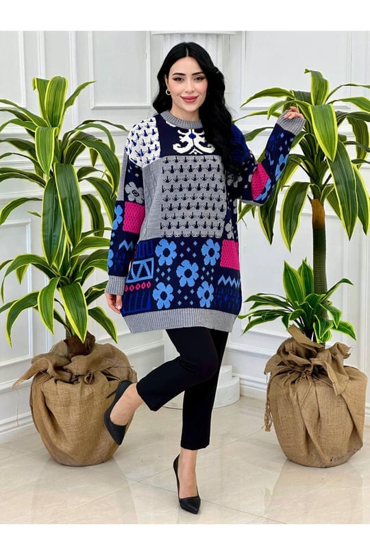 Çok Renkli Tunik 7520-Gri