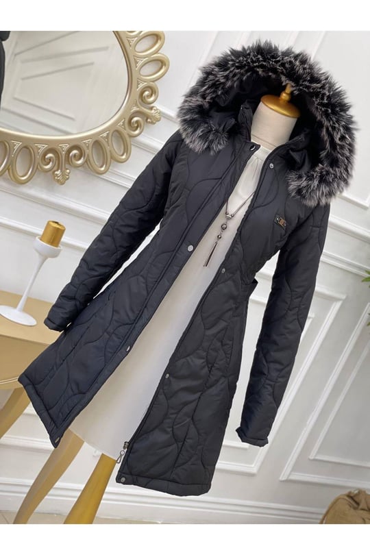 Dalga Desen Şişme Kaban 8134-Siyah