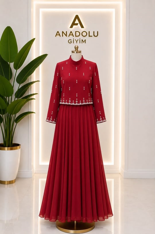 Damla Taş İşleme Abiye 5572 T-26 Bordo