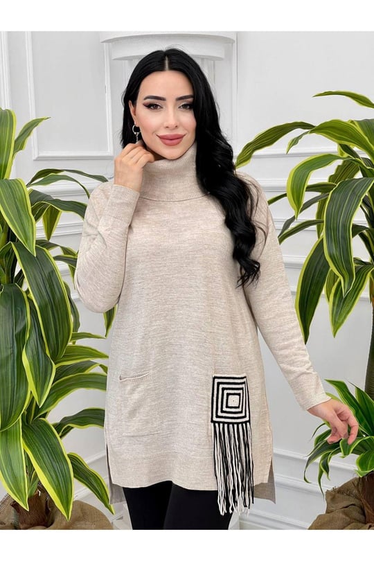 Değaje Yaka Tunik 14926-Taş