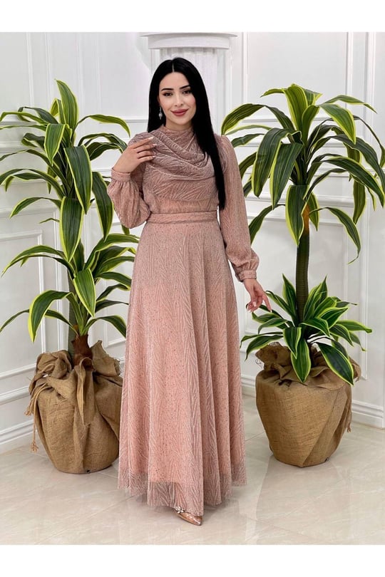 Degajeli Şifon Elbise 4065-Purdra