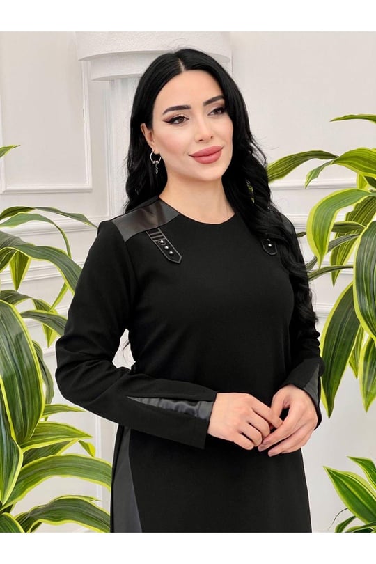 Deri Bağçıklı Tunik 1378-Siyah