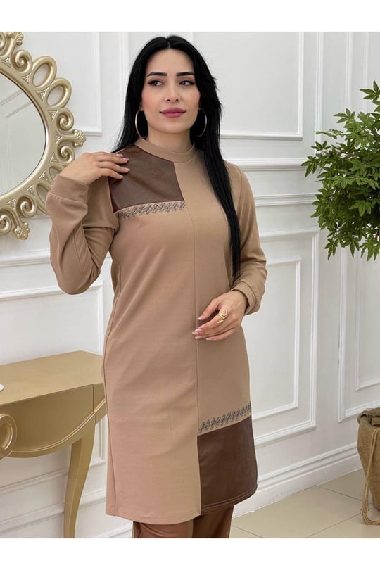 Deri Detay Tunik 688-Bej