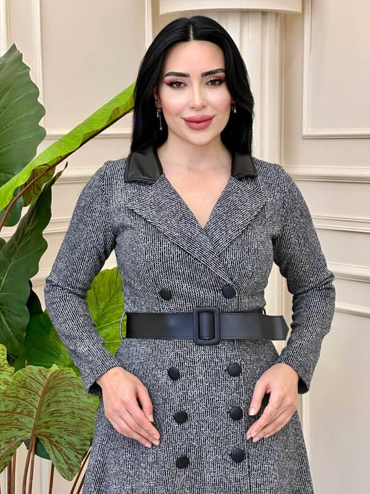 Deri Yaka Kruvaze Kap 0019 t-24 gri-Siyah