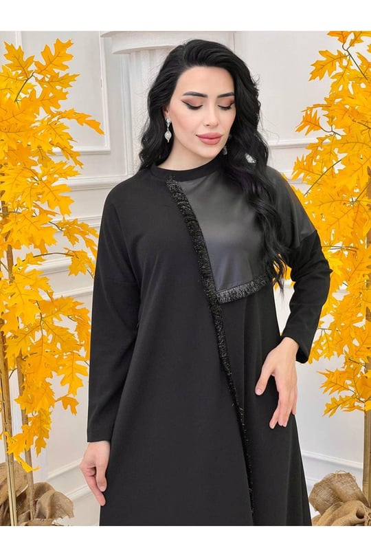 Derili Sim Detay Elbise 571-Siyah