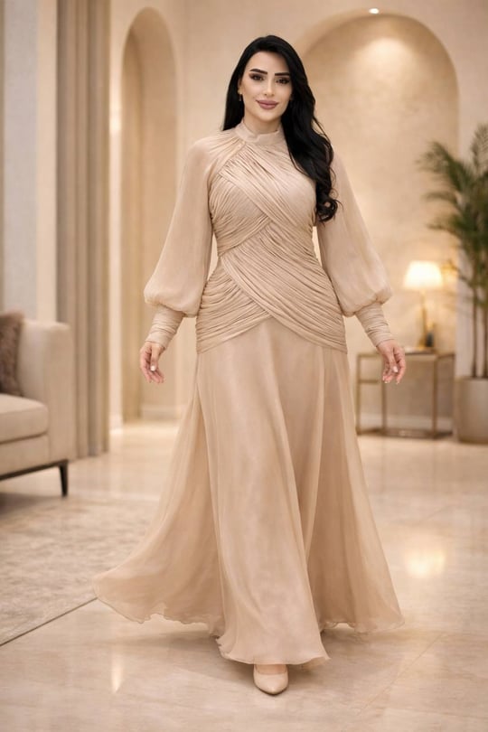 Drape Detay Jan Jan Elbise 5582 T-26 Taş
