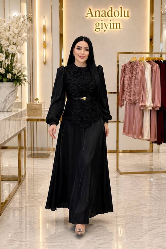 Drape Detay JanJan Etekli Takım 7041 T-26 Siyah
