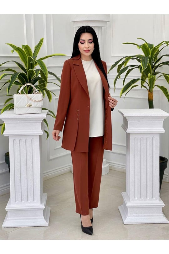 Düğme Detay 3 lü Takım 7018-Kiremit
