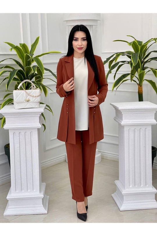 Düğme Detay 3 lü Takım 7018-Kiremit