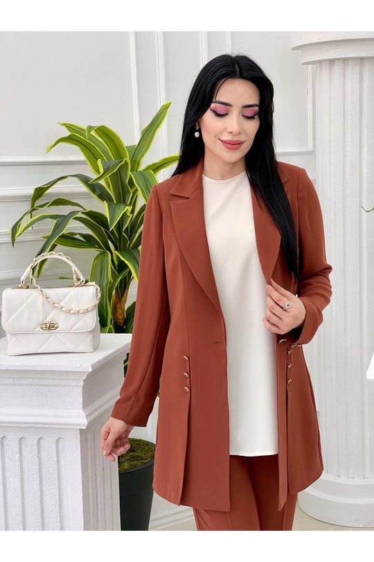Düğme Detay 3 lü Takım 7018-Kiremit