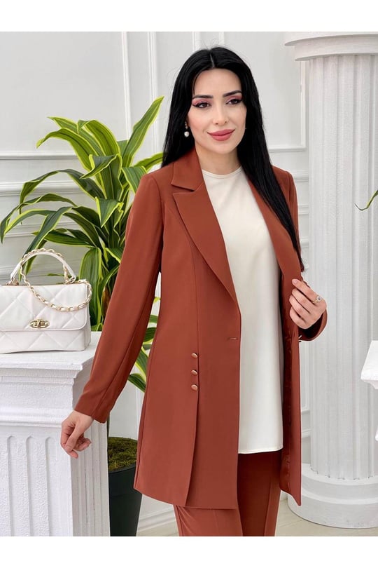 Düğme Detay 3 lü Takım 7018-Kiremit