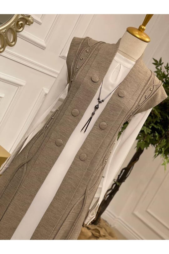 Düğme Detay Yelek 102-Taş