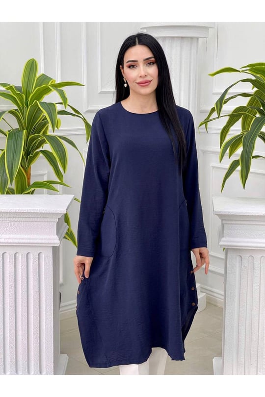 Düğmeli Ayrobin Tunik 7455-Lacivert