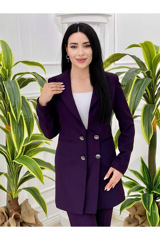 Düğmeli İkili Takım 918-Mor