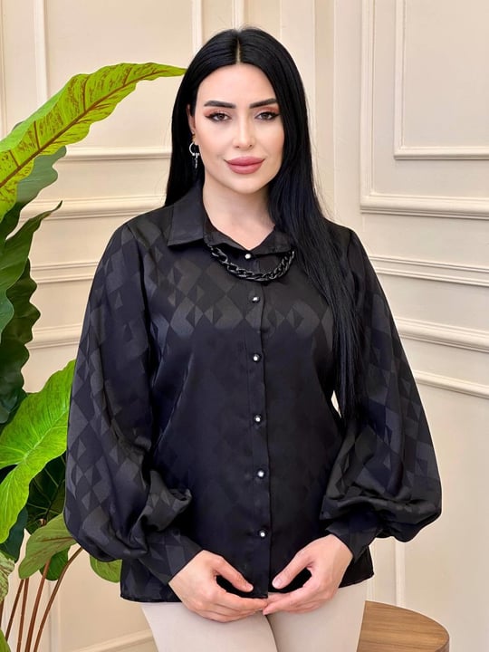 Düğmeli Saten Gömlek 0622 g0255 Siyah