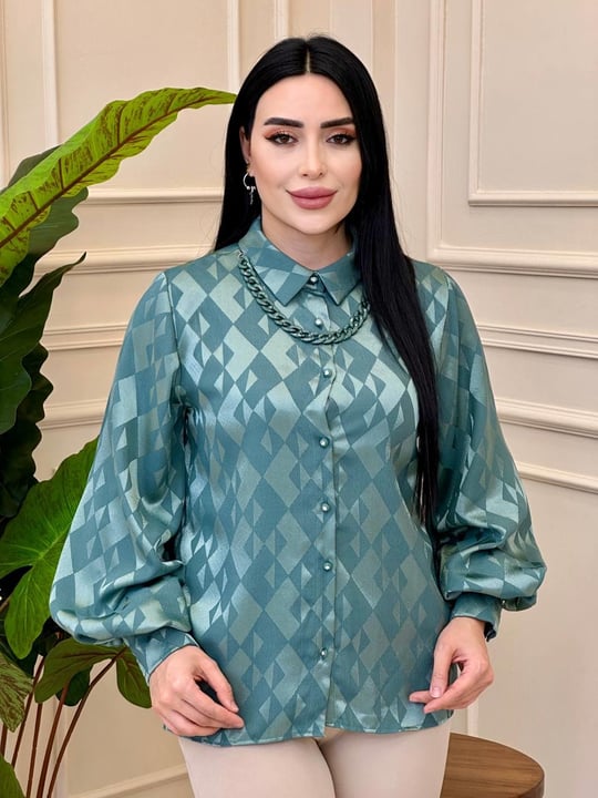 Düğmeli Saten Gömlek 0622 g0255 Yeşil