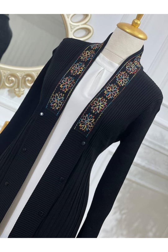 Ebruli Desen Hırka 3195-Siyah
