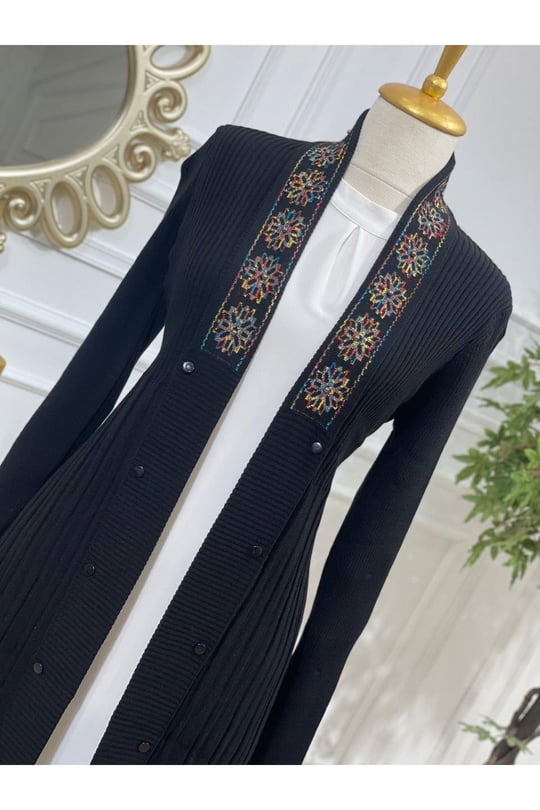 Ebruli Desen Hırka 3195-Siyah