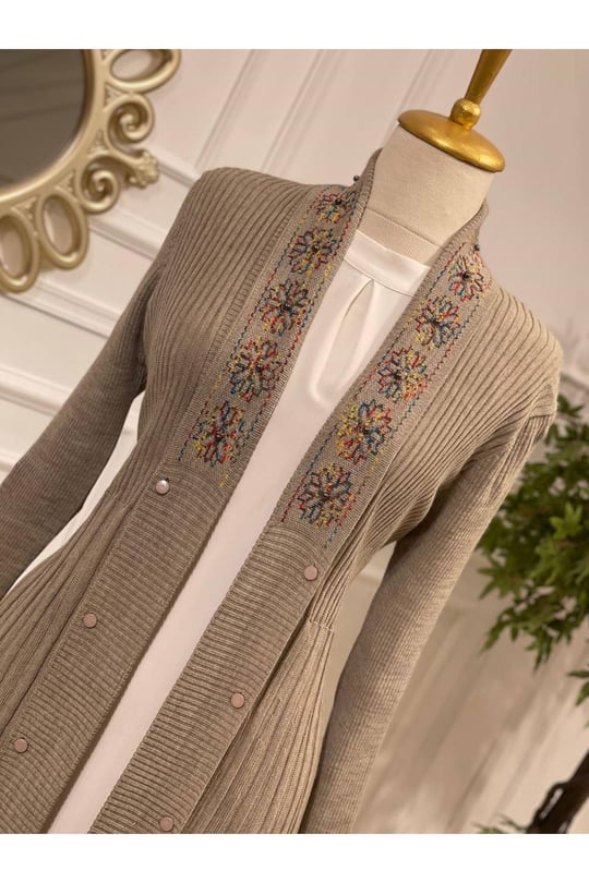 Ebruli Desen Hırka 3195-Taş