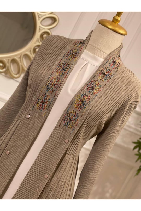 Ebruli Desen Hırka 3195-Taş