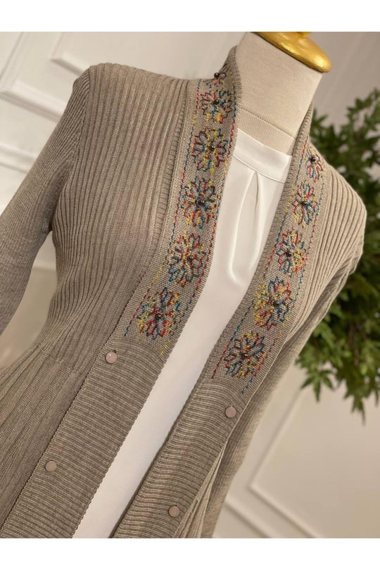 Ebruli Desen Hırka 3195-Taş