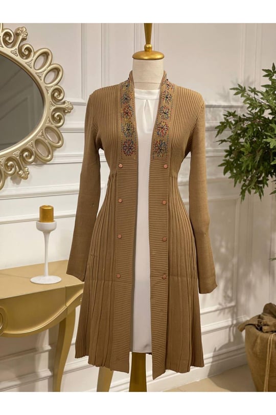 Ebruli Desen Hırka 3195-Vizon