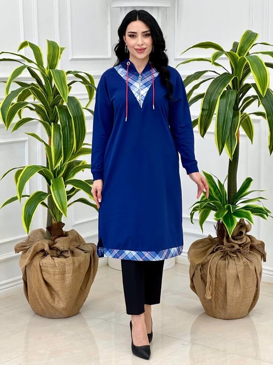 Ekose Detay Tunik 7604 Saks