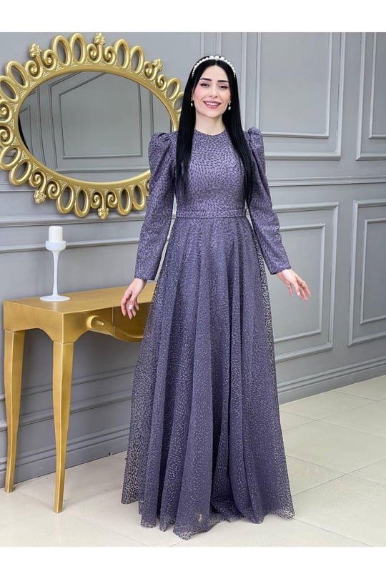 Elips Baskı Abiye 17890-Leylak