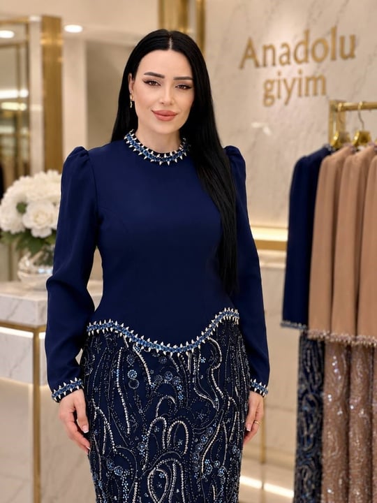 Eteği İşleme Takım Görünümlü Abiye 5531 T-26 Lacivert