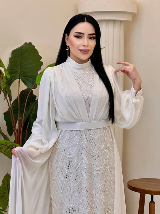 Eteği Pelerin İşlemeli Elbise 4630 T-25 Ekru