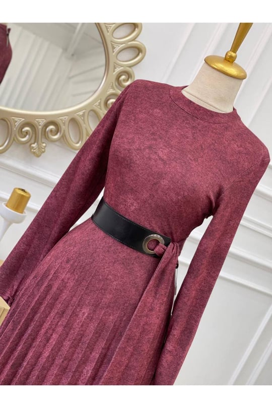 Eteği Piliseli Elbise-Rose