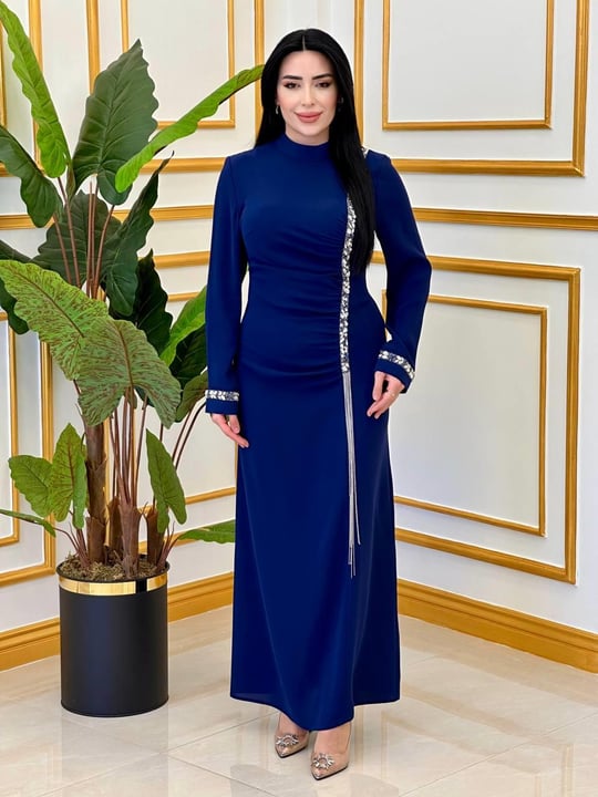 Eteği Saçaktaş Drape Elbise 3000 E-25 Saks