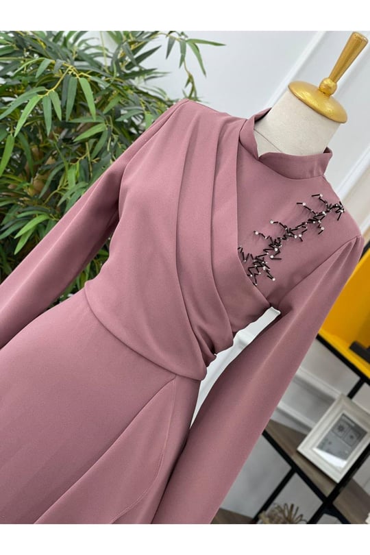 Eteği Volanlı Elbise 4063-Rose