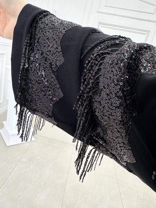 Etek Kol Ucu Pul Saçak Elbise 20936 t-24 Siyah