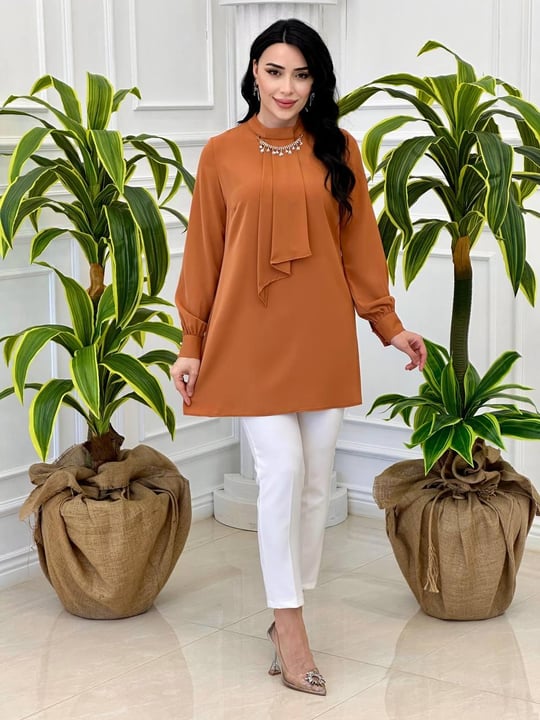 Farklı Broşlu Kravatlı Tunik 2007 T-24 Taba