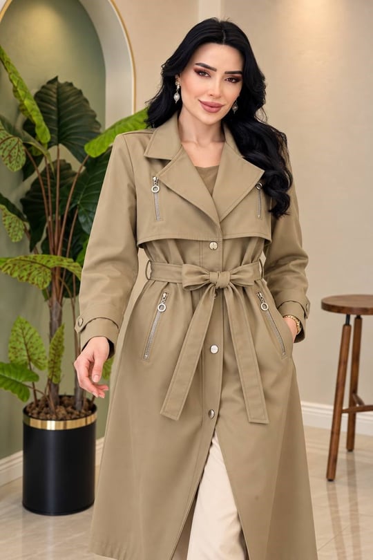 Fermuar Detay Çıtçıtlı Trenç 2673 T-26 Camel