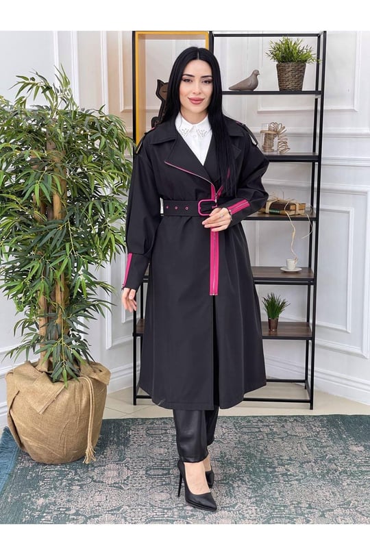 Fermuar Detay Trenchcoat Kap 15111-Siyah Pembe