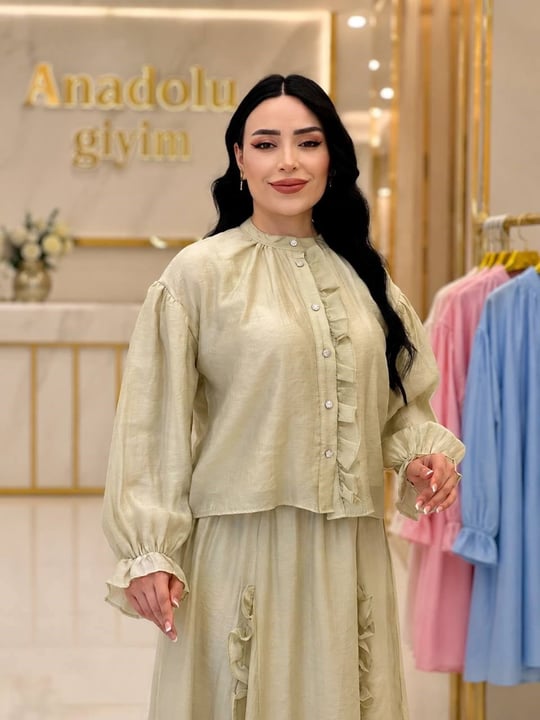 FırFır Detay Etekli Takım 83116 T-26 Zeytin Yeşili