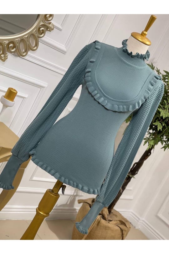 FırFır Detay Kazak 2236-Mint yeşili